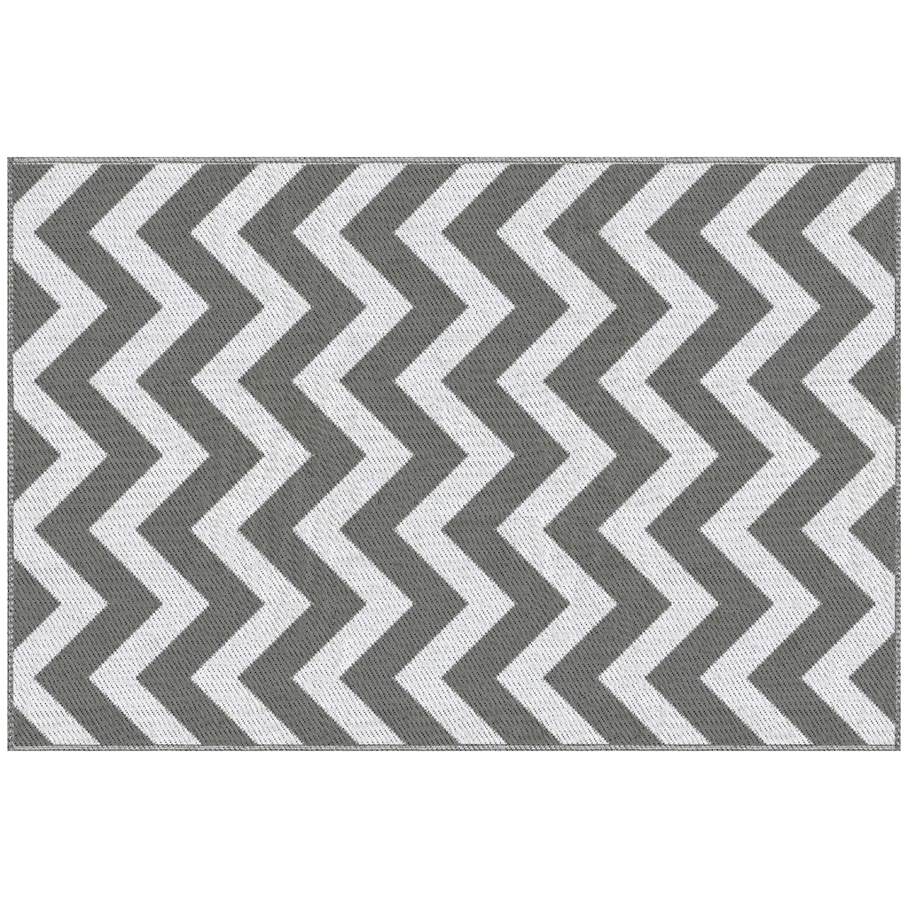Outsunny Reversible Outdoor Rug, 1.2 x 1.8m Patio Carpet, Waterproof Plastic Rug for Garden, Deck, Picnic, Beach, Camping, Grey and White