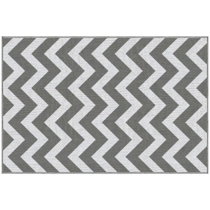 Outsunny Reversible Outdoor Rug, 1.2 x 1.8m Patio Carpet, Waterproof Plastic Rug for Garden, Deck, Picnic, Beach, Camping, Grey and White
