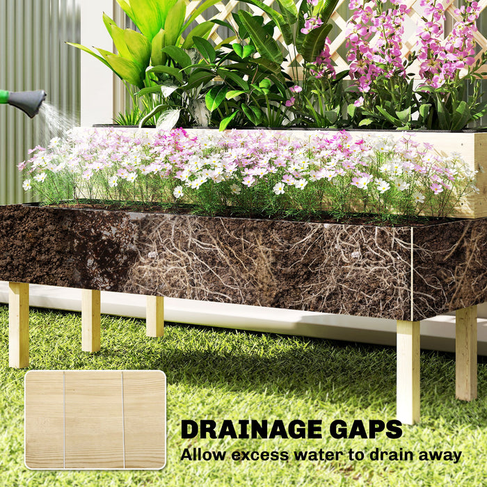 Outsunny Raised Garden Bed 2-Tier Stepped Design Planter Box with Trellis for Climbing Plants 108x62x120 cm
