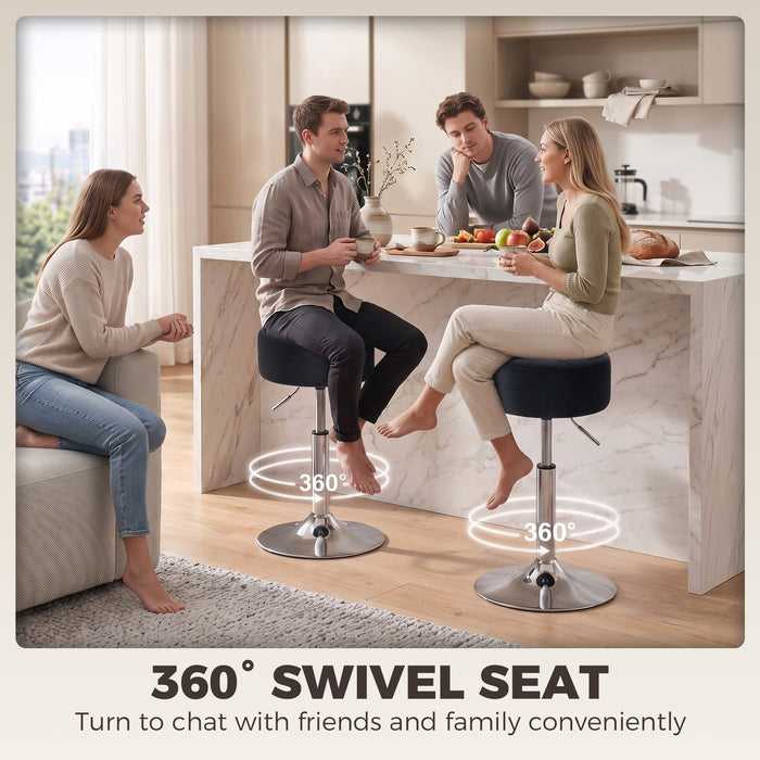 HOMCOM Bar Stool Adjustable Swivel Chair Velvet-Feel Seat 1 Piece, Black