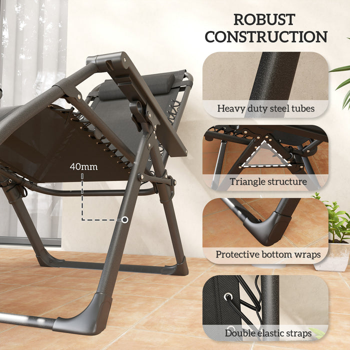 Outsunny Set of Two Reclining Sun Loungers, with Cushion - Grey