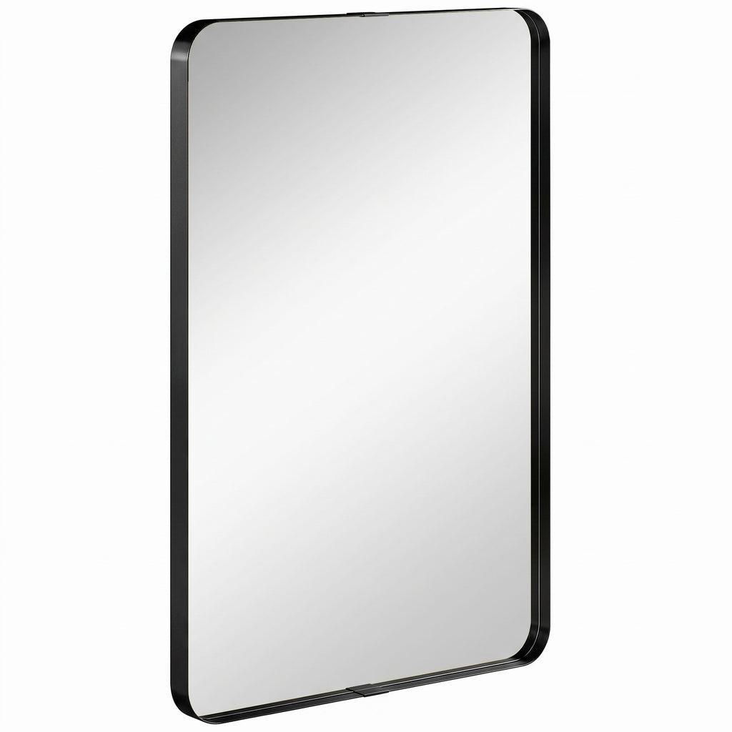 HOMCOM Rectangular Wall Mirror, 90 x 60 cm Wall Mounted Bathroom Mirror with Aluminium Alloy Frame and Tempered Glass, Black