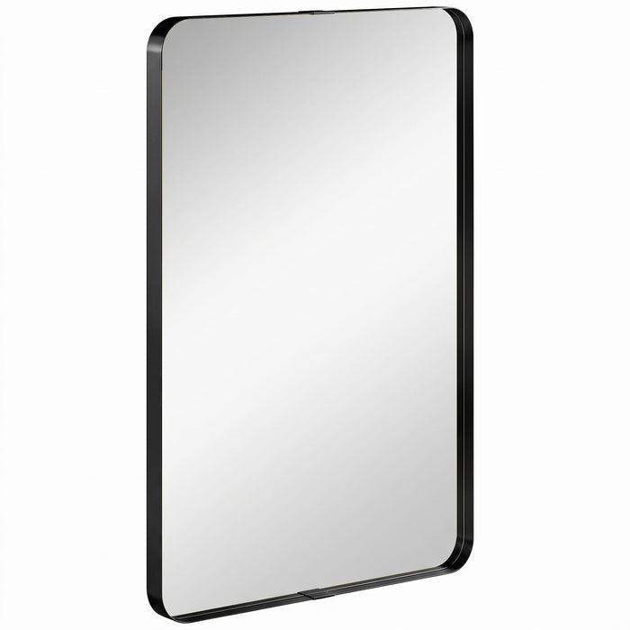 HOMCOM Rectangular Wall Mirror, 90 x 60 cm Wall Mounted Bathroom Mirror with Aluminium Alloy Frame and Tempered Glass, Black