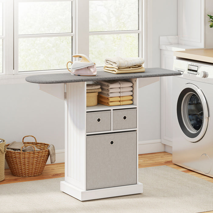 HOMCOM Ironing Board Cabinet on Wheels with Ironable and Foldable Top, Mobile Storage Cabinet with Ironing Board, White