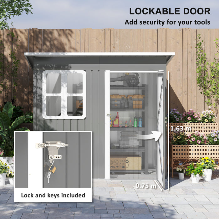 Outsunny 7 x 4ft Storage Shed Galvanised Steel Garden Shed, Metal Shed with Foundation Kit, Window, Lockable Wide Door and Air Vents for Outdoor Patio, Dark Grey