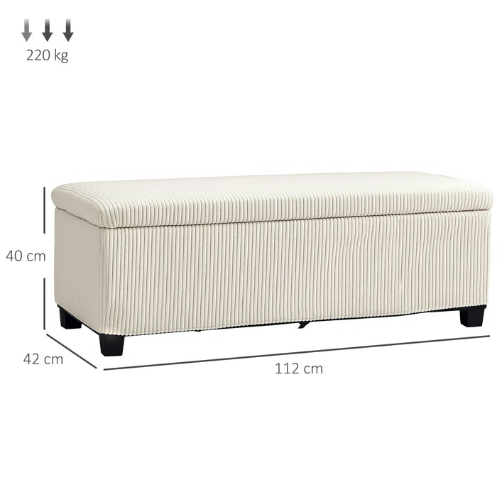 HOMCOM Storage Ottoman Bench, Corduroy Footstool with Removable Lid and Legs, 112cm Storage Chest Box for Living Room, Bedroom, Hallway, Beige