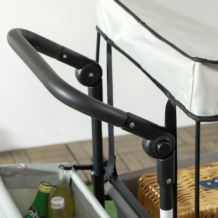 Beach Trailer Folding Cart with Canopy - 4-Wheel Storage Wagon, Pull/Push Handle for Outdoor Use - Ideal for Camping and Beach Trips, Grey