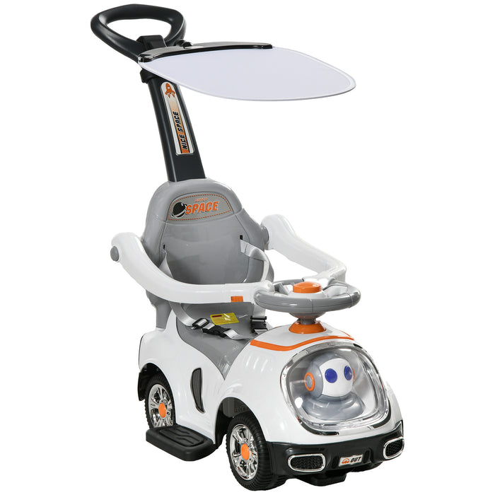 3-in-1 Cartoon Robot Ride-On Push Car - Foot-to-Floor Slider with Handle, Light-Up Features, Music, and Horn - Versatile Toy with Storage for Toddlers