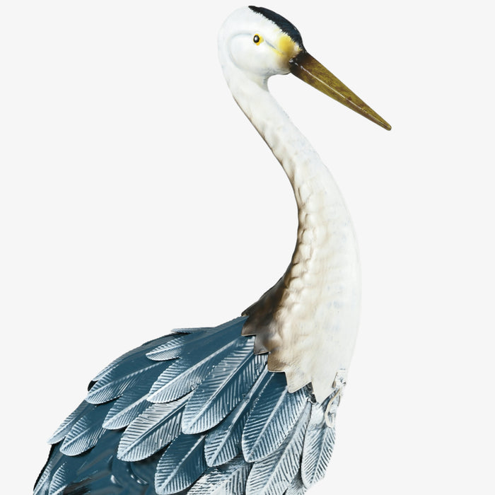 Outsunny Heron Garden Statues, Standing Garden Ornament, Metal Garden Gift with Stakes, Blue & White