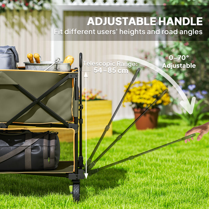 Outsunny Double Decker Folding Trolley on Wheels, 200KG & 350L Capacity Collapsible Wagon Festival Trolley Cart with 134cm Extended for Camping Sports Shopping Garden and Beach, Grey