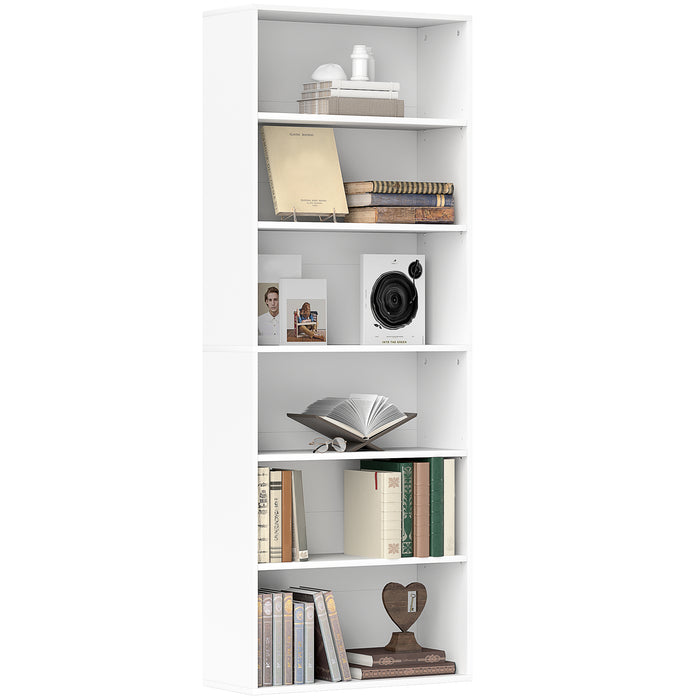 HOMCOM Six Shelf Bookcase - White