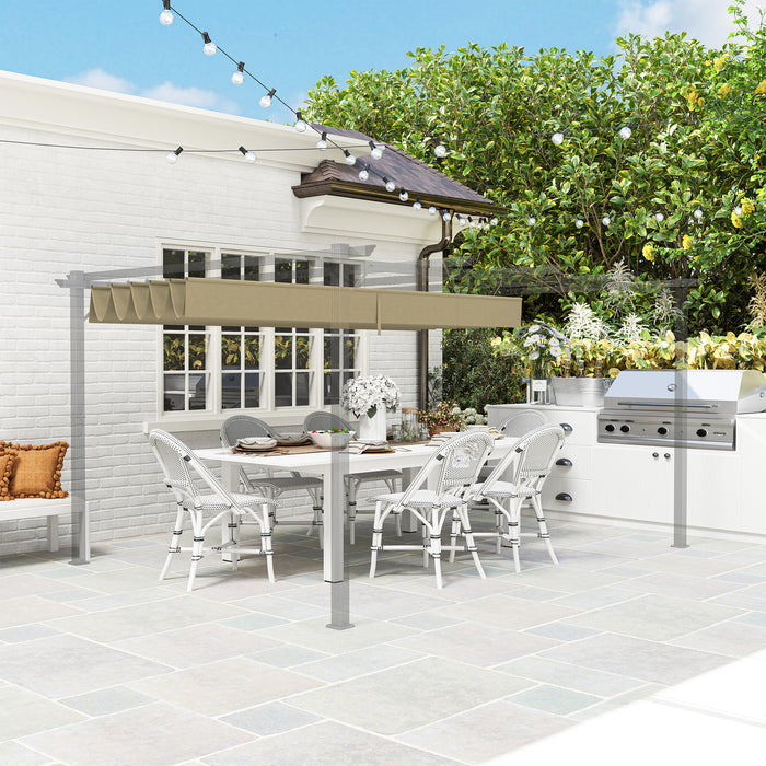 Outsunny Retractable Pergola Shade Cover, Replacement Canopy for 4 x 3 (m) Pergola, Retractable Roof, Tan