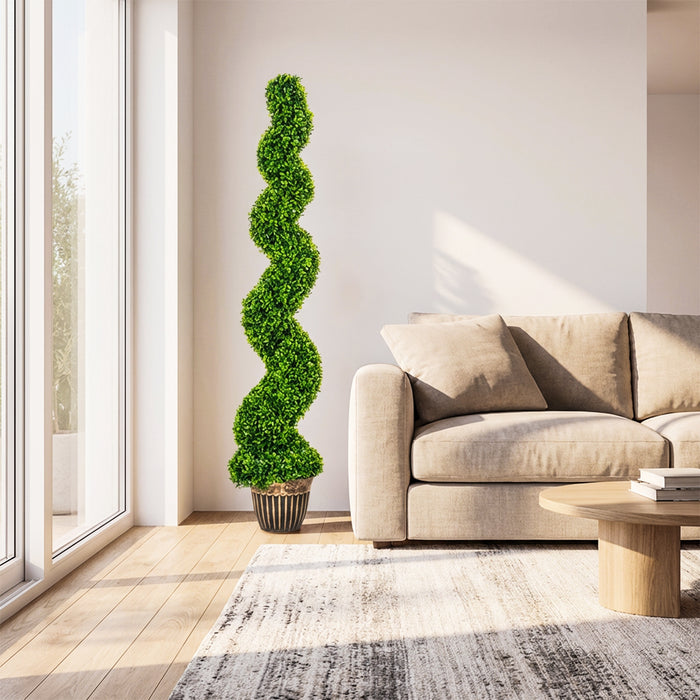 HOMCOM Set of 2 Artificial Plants, Topiary Spiral Boxwood Trees with Pot, for Home Indoor Outdoor Decor, 150cm