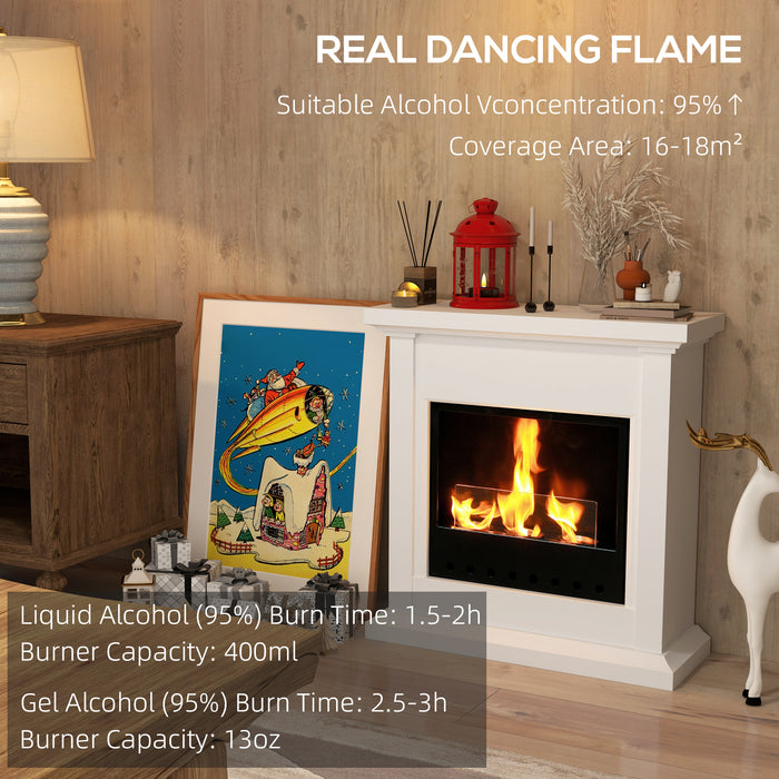 HOMCOM Gel and Ethanol Fireplace Stove, Modern Bioethanol Fire, Indoor Ethanol Burner with 1.2 Litres (39oz) Volume, Burns for Up to 3 Hours, 26 Inch, White