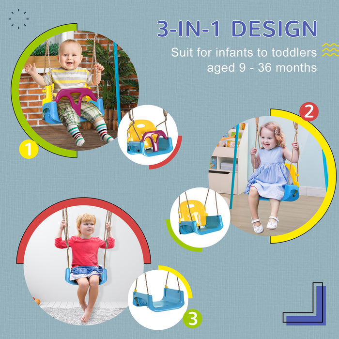 Outsunny 3 in 1 Detachable Kids Swing Seat with Seatbelt, Adjustable Rope for Indoor, Outdoor, Light Blue
