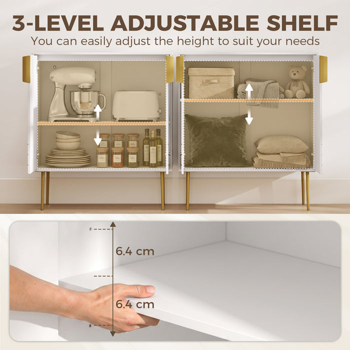HOMCOM Modern Kitchen Cupboard, Storage Cabinet with 2 Doors, Adjustable Shelf and Metal Legs, White