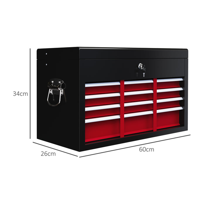Lockable 6-Drawer Red Tool Chest with Top Case - Sturdy Metal Toolbox on Ball Bearing Runners - 600x260x340mm Portable Storage for Professionals and DIY Enthusiasts