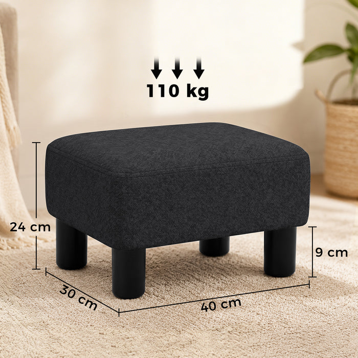 HOMCOM Linen Fabric Footstool Ottoman Cube with 4 Plastic Legs, Black
