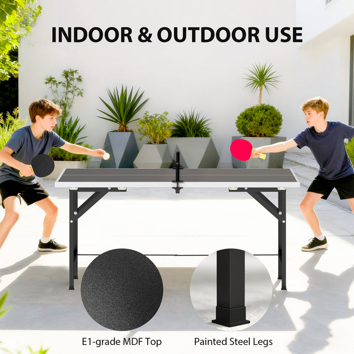 SPORTNOW 5ft Mid-Size Table Tennis Table, Ping Pong Table with Net, 2 Table Tennis Paddles and 3 Balls for Indoor Game, Black