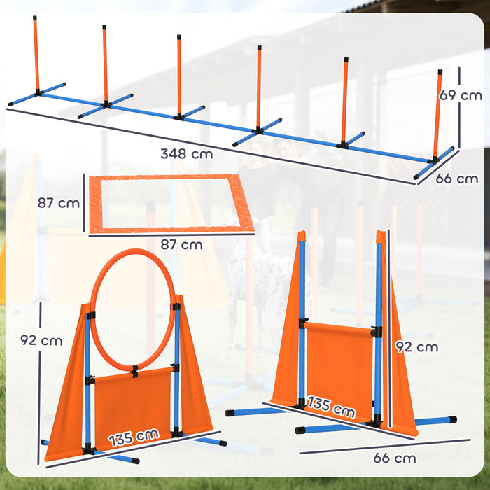 PawHut 6 Pieces Dog Agility Equipment Set with Weave Poles, Jump Ring and Hurdle, Pause Box and Carry Bag, Orange