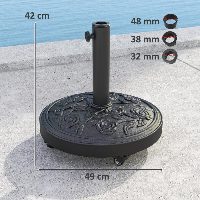 Outsunny Parasol Base, Umbrella Base with Wheels Cast Iron Effect, for Umbrella, Canopy, Weather Resistant, Black