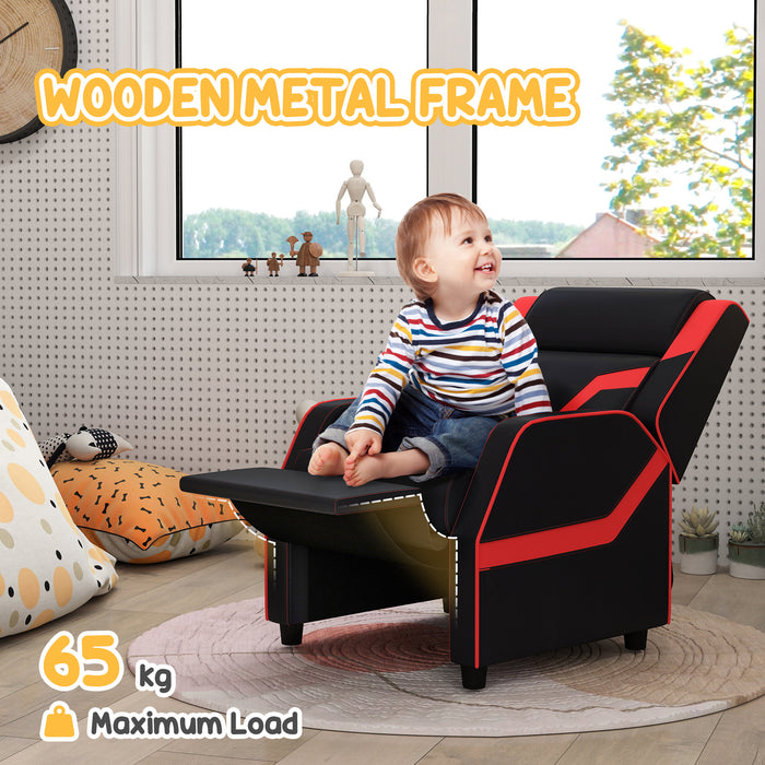 Kids 2-in-1 Recliner Chair with Backrest and Footrest - Premium PU Leather, Convenient Armrests - Perfect for Children Aged 3 to 9, Sleek Black Design