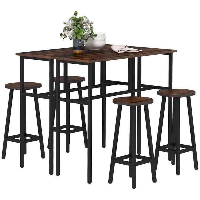 6-Piece Bar Table Set with Stools - Rustic Brown Breakfast Tables and Counter Height Chairs for Kitchen and Living Room - Ideal for Dining and Entertaining