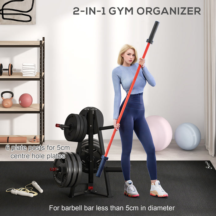 Heavy-Duty Weight Tree Rack for 5cm Plates & Barbell Storage - Includes 6 Secure Fasten Clamps, 300kg Max Load - Ideal for Home Gym Organization & Weight Management