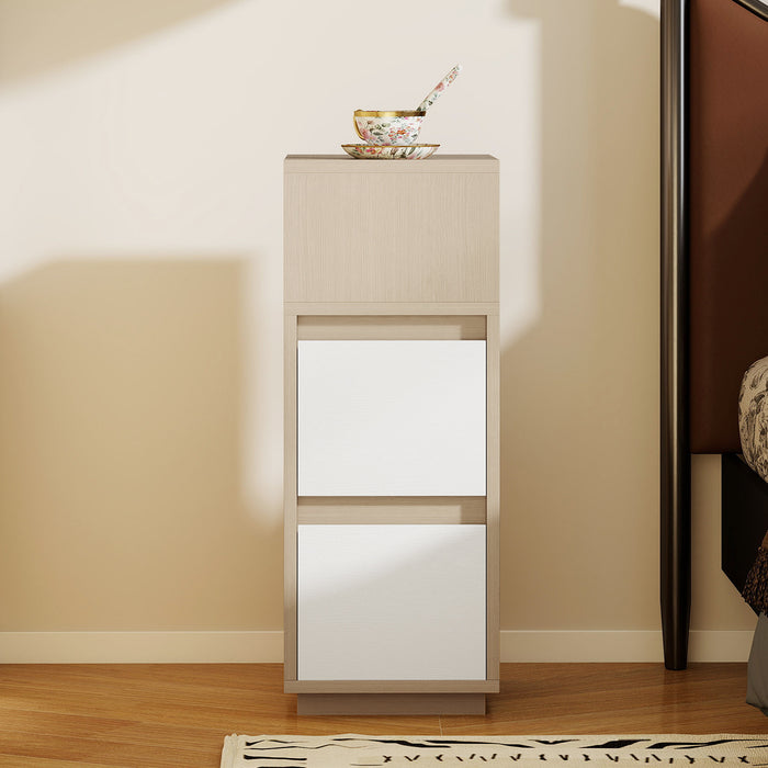 HOMCOM Slim Bedside Table, Narrow Bedside Cabinet with Open Shelf and 2 Drawers for Bedroom, Living Room, Natural Wood Finish