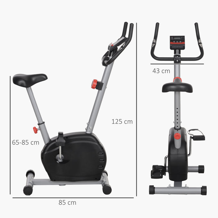 SPORTNOW Quiet Exercise Bike Stationary Bike with 8-Level Magnetic Resistance, Heart-Rate Sensor and Wheels, Grey | Aosom UK