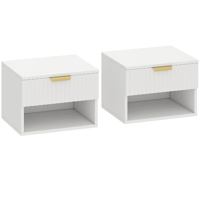 HOMCOM Floating Nightstands Set of 2, Modern Wall Mounted Bedside Tables, White