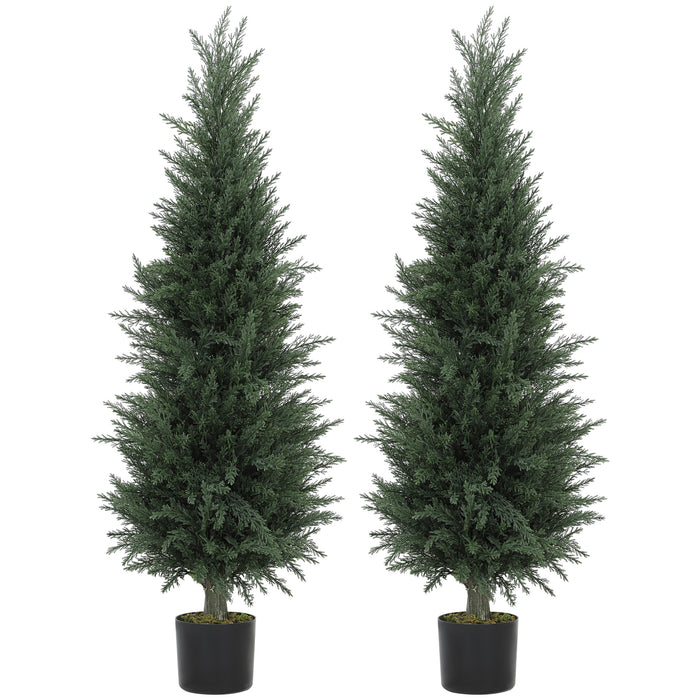 HOMCOM Set of 2 Decorative Artificial Plant, 120 cm Cypress Tree with 638 Leaves in Pot, UV-Resistant Plastic Fake Tree for Indoor Outdoor Home Office