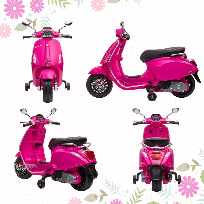 12V Vespa Licensed Ride-On Motorbike for Kids - Electric Motorcycle with Music, Headlights, FM Radio Features - Perfect for Children Aged 3-6 in Pink