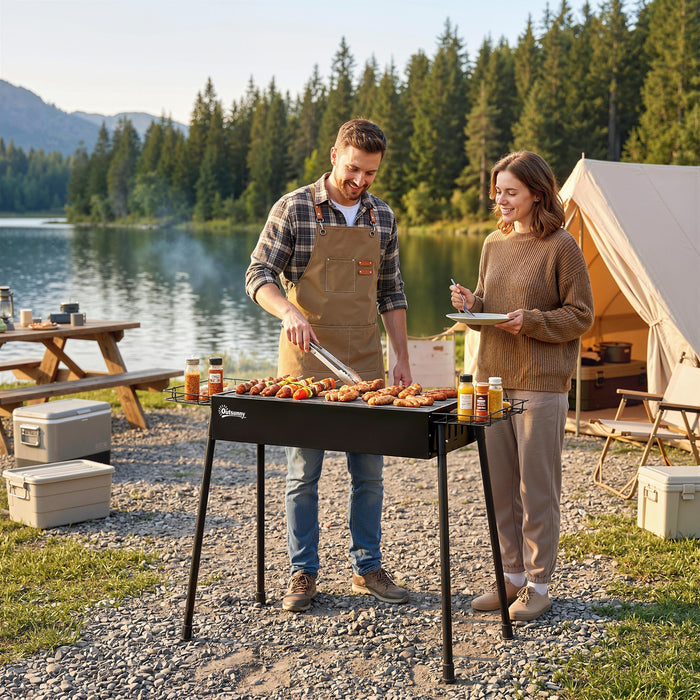 Outsunny Portable Charcoal BBQ Grill with Seasoning Baskets for Camping Picnic Hiking