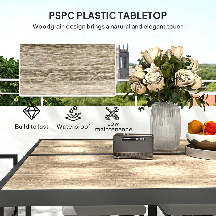 Outsunny 9 Piece Garden Dining Set, Cube Outdoor Garden Furniture Set with Cushions, 8 Seater Garden Table and Chairs with 4 Stools, Square PSPC Plastic Top Table, Side Pockets for Patio, Grey