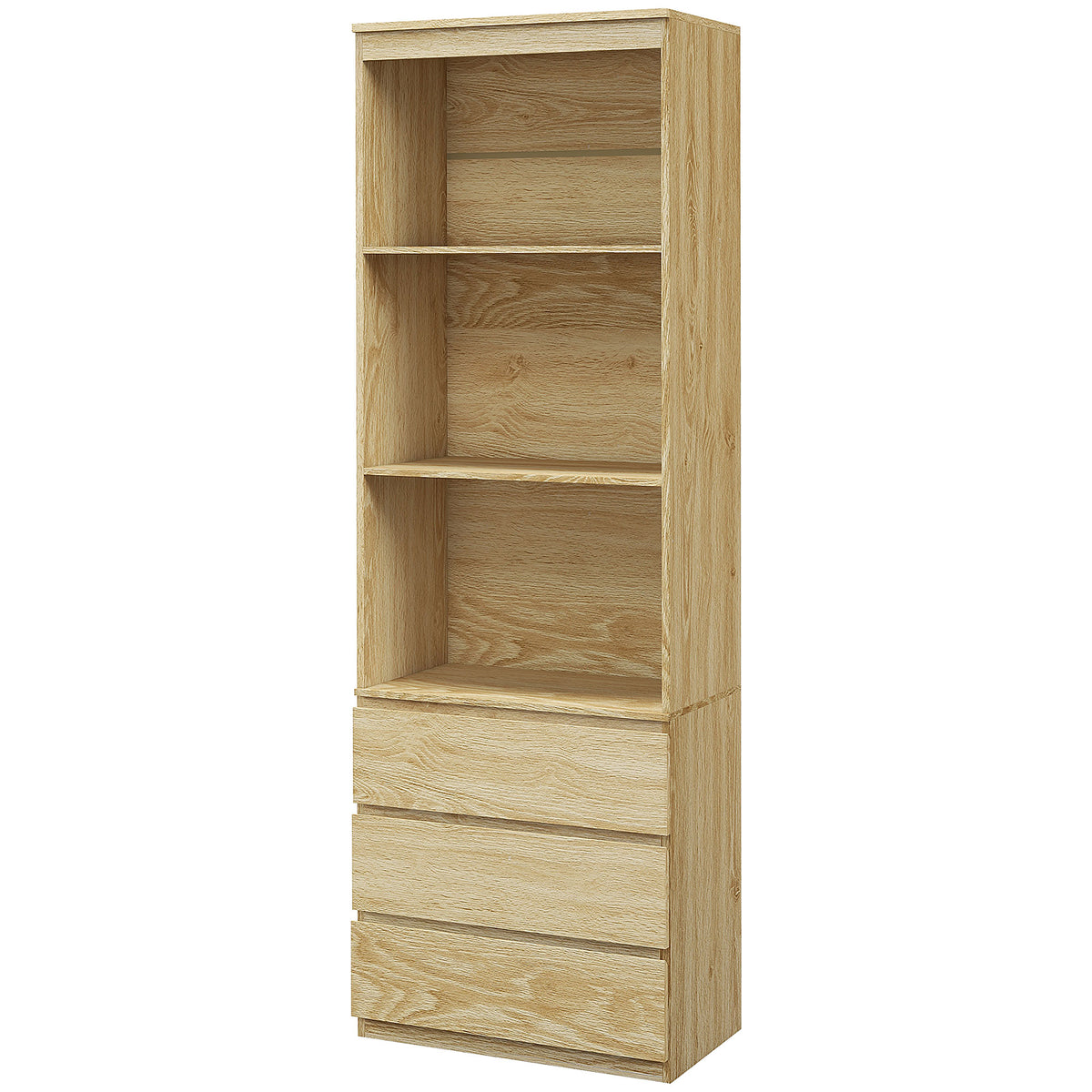 Oak Wood Effect Bookcase with Shelves & Drawers Stylish Storage
