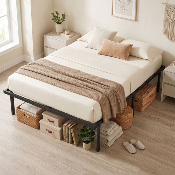 HOMCOM 5ft King Bed Frame with Underbed Storage, Metal Platform Bed Frame with Steel Slat Support, No Box Spring Needed