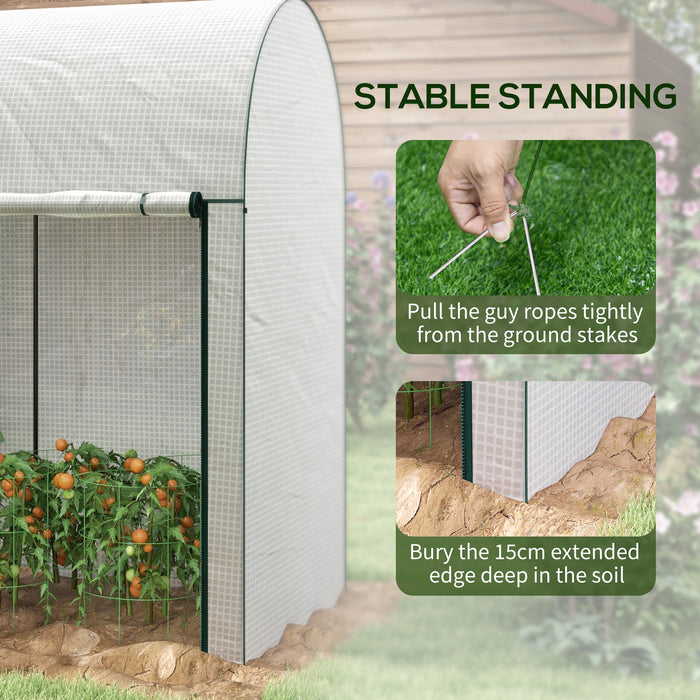Outsunny Walk-In Greenhouse with Zipped Roll Up Doors, Small Greenhouse with Plastic Cover and Arched Top for Tomatos, Flowers, Vegetables and Herbs, 200 x 100 x 178cm, White