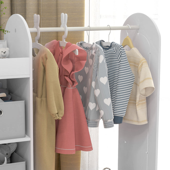 AIYAPLAY Kids Clothes Rail with Storage Shelf, Boxes, Mirror for Bedroom, Nursery, White