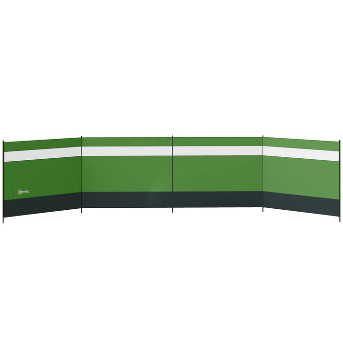 Outsunny Camping Windbreaker with Clear Windows, Carry Bag and Steel Poles, for Beach Caravan Campervan, 725 x 140cm, Army Green