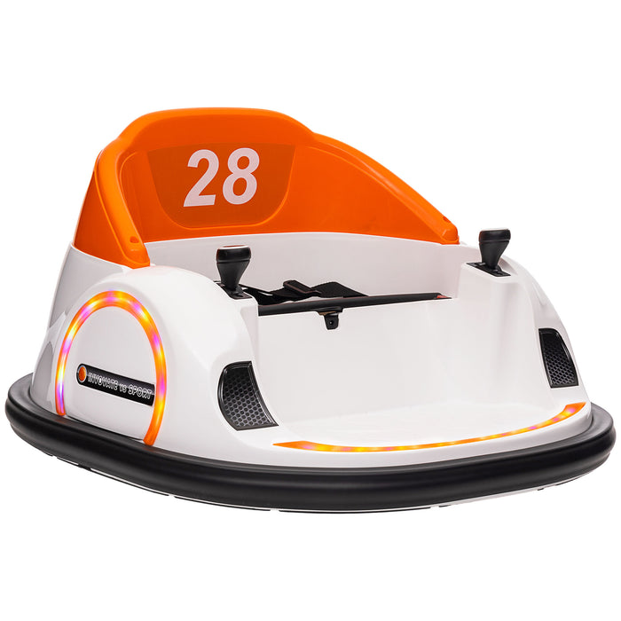 AIYAPLAY 360° Rotation Kids Bumper Car, 12V Waltzer Car with Remote Control, Dual Joysticks, Music Lights - Orange | Aosom UK