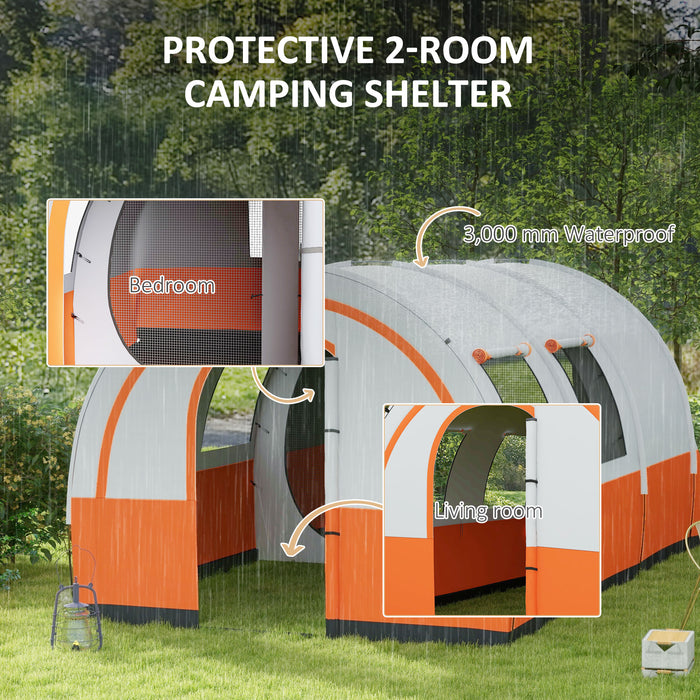 Waterproof 5-6 Person Family Camping Tent with Living Space - 3000mm Weather Resistant Outdoor Shelter, Cream and Orange - Includes Comfortable Bedroom & Carry Bag for Easy Transport