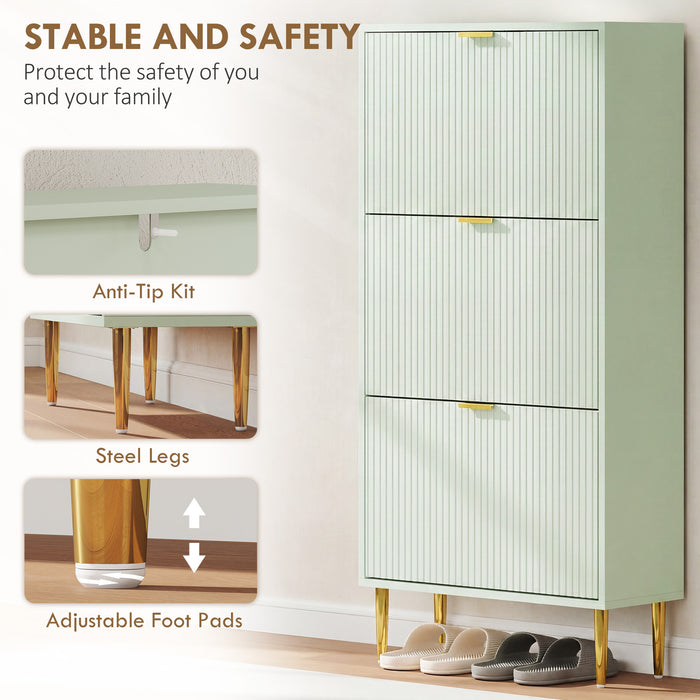 HOMCOM Elegant Three-Drawer Shoe Cabinet - Light Green