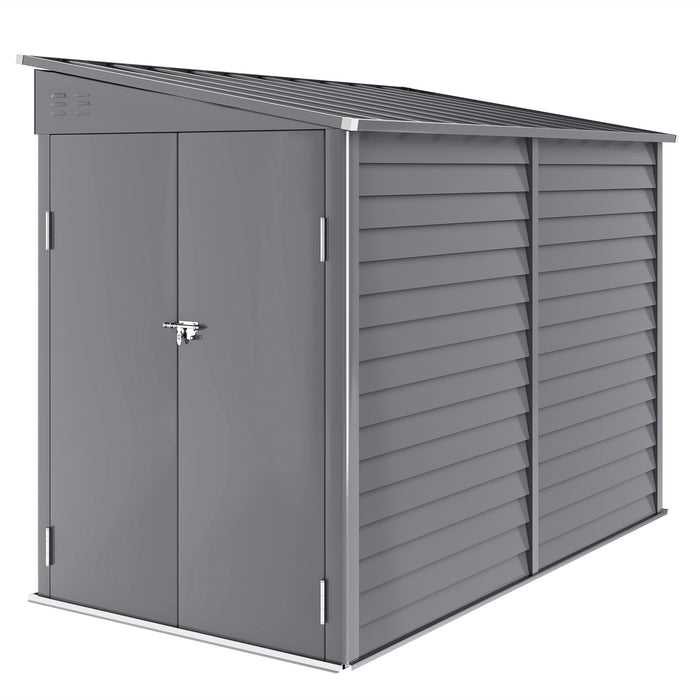 Outsunny 5 x 9ft Galvanised Metal Garden Shed with Foundation Kit, Outdoor Lean-to Shed, Tool Storage House with Lockable Doors, Gloves and 2 Air Vents for Patio, Garden, Grey
