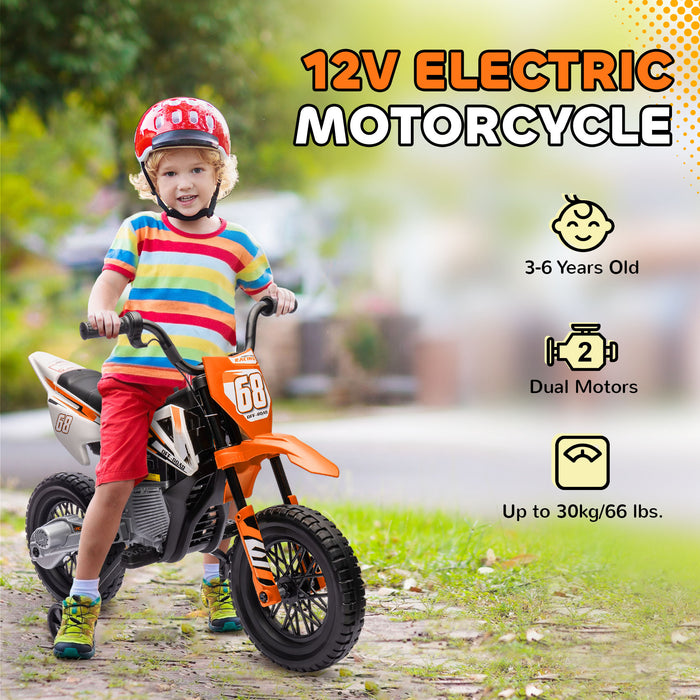 AIYAPLAY 12V Kids Electric Motorbike, Kids Electric Ride on Motorcycle w/ Twist Grip Throttle, Training Wheels - Orange | Aosom UK