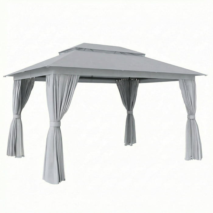 Outsunny 3 x 4 m Outdoor Garden Gazebo with Netting and Curtains, UPF50+ Patio Gazebo Permanent Pavilion Canopy, Dark Grey