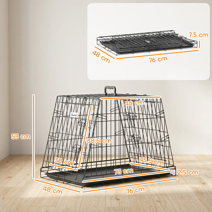 PawHut 30"(76 cm) Car Dog Crate Collapsible Slanted Travel Small Dog Cage with Tray & Handle 76L x 48W x 53H cm