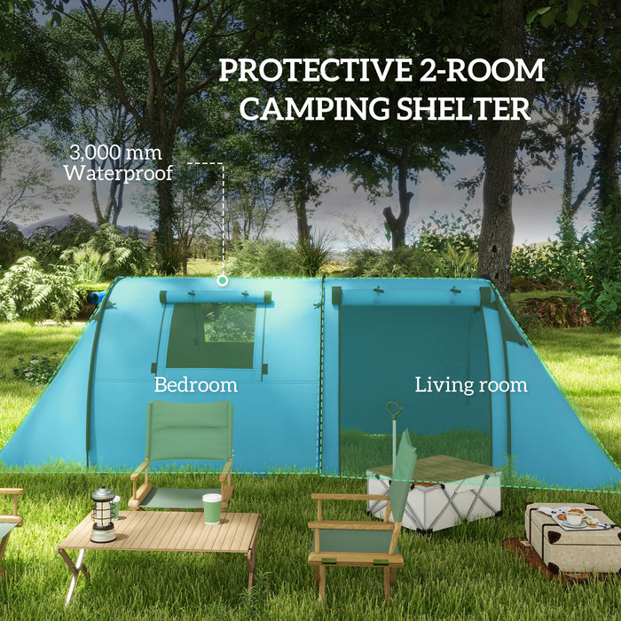 Waterproof 3000mm 3-4 Person Camping Tent - Family Shelter with Separate Bedroom and Spacious Living Area - Ideal for Outdoor Adventures with Carry Bag, Sky Blue