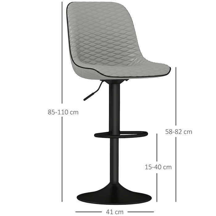 HOMCOM Set of Two Faux Leather Bar Stools - Grey