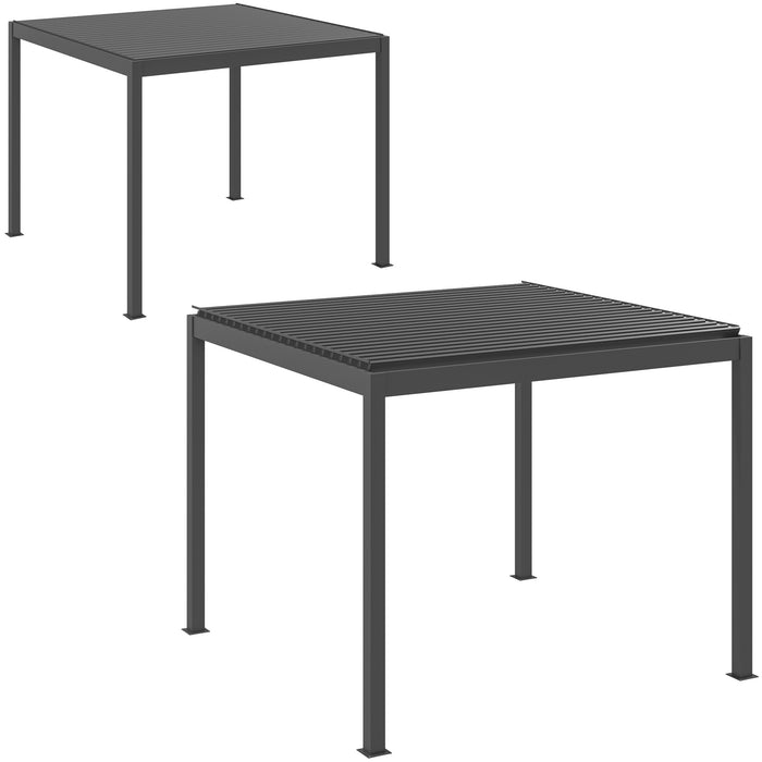 Outsunny 3 x 3(m) Electric Louvered Pergola with LED Lights, Aluminium Pergola Hardtop Gazebo with Remote, Adjustable Roof and Drainage System, Water and UV Proof